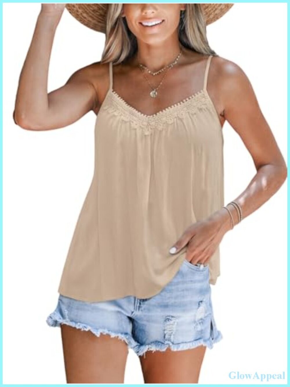 Sleeveless Tank Top Floral Square Neck Wide Straps Back Tie Summer Cami